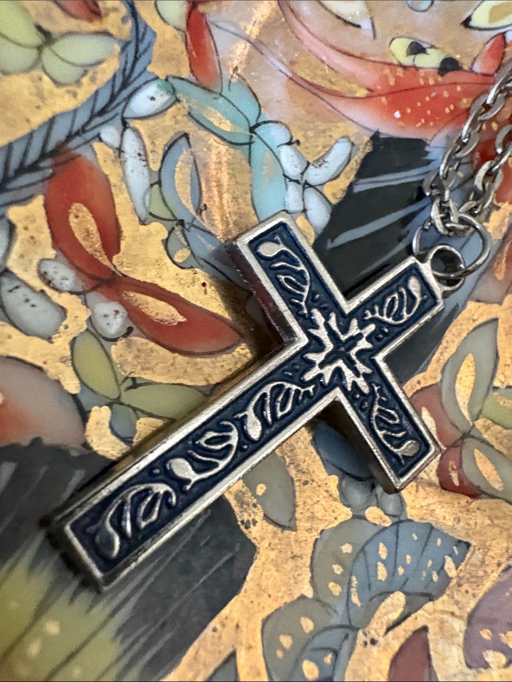Silver and Navy Cross Pendant Necklace